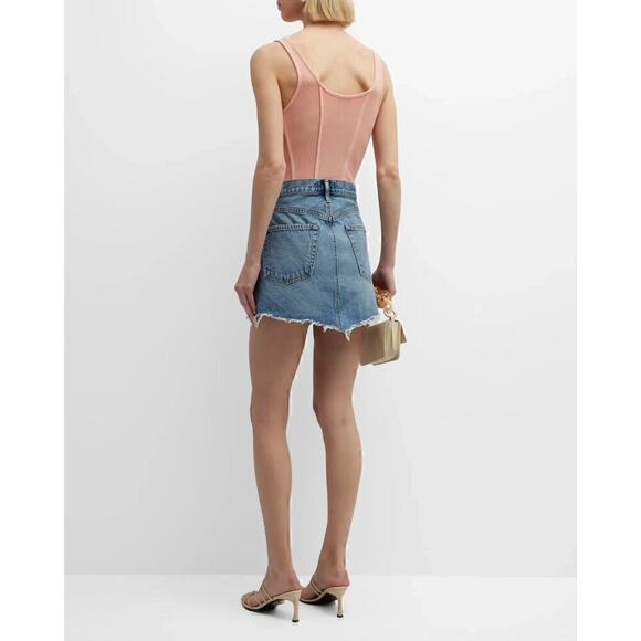 Agolde Women's Ribbed Elna Corset-Seam Bodysuit Grapefruit Size Medium - Picture 2 of 8